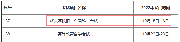 云南成考考試時間